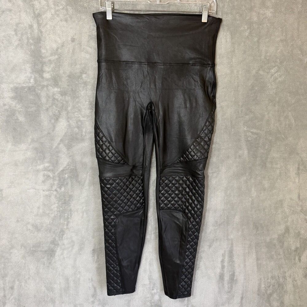 Spanx Faux Leather Quilted Moto Leggings Women Size XL Stretch Black 20248R